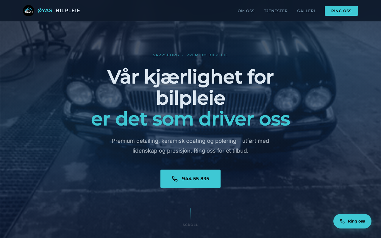 Øyas Bilpleie nettside